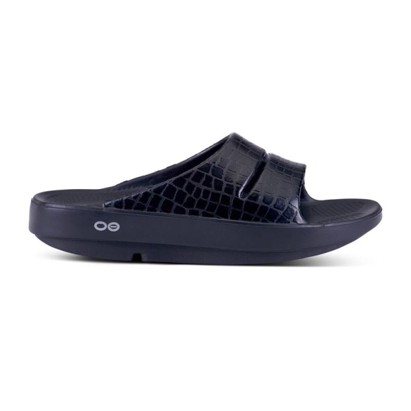 Oofos Women's OOahh Luxe Slide Sandal - Black Gator OQcZlun8