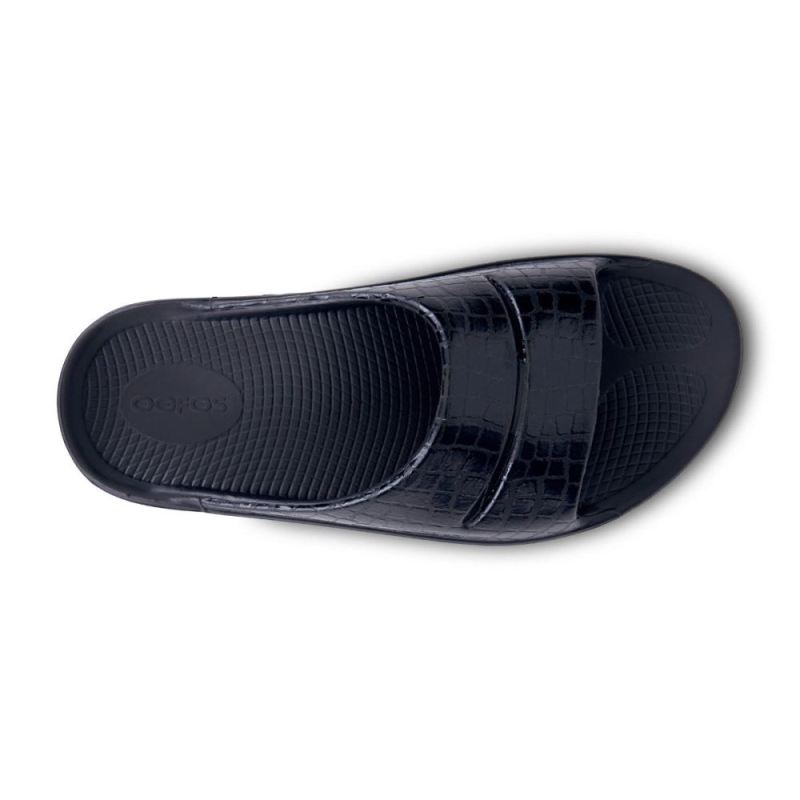 Oofos Women's OOahh Luxe Slide Sandal - Black Gator OQcZlun8