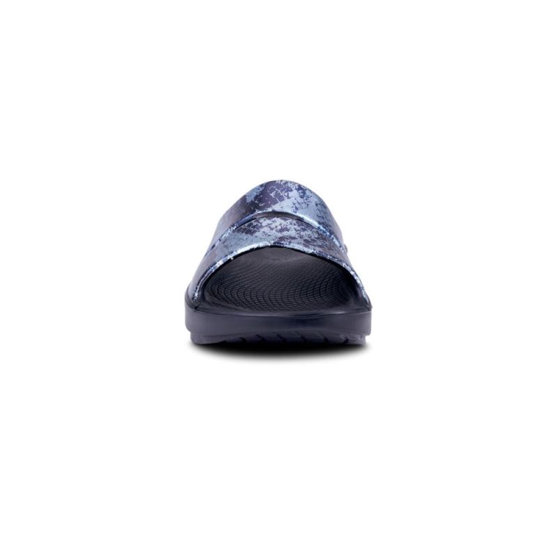 Oofos Women's OOahh Luxe Slide Sandal - Metallic Blue Snake eM6lkhqZ
