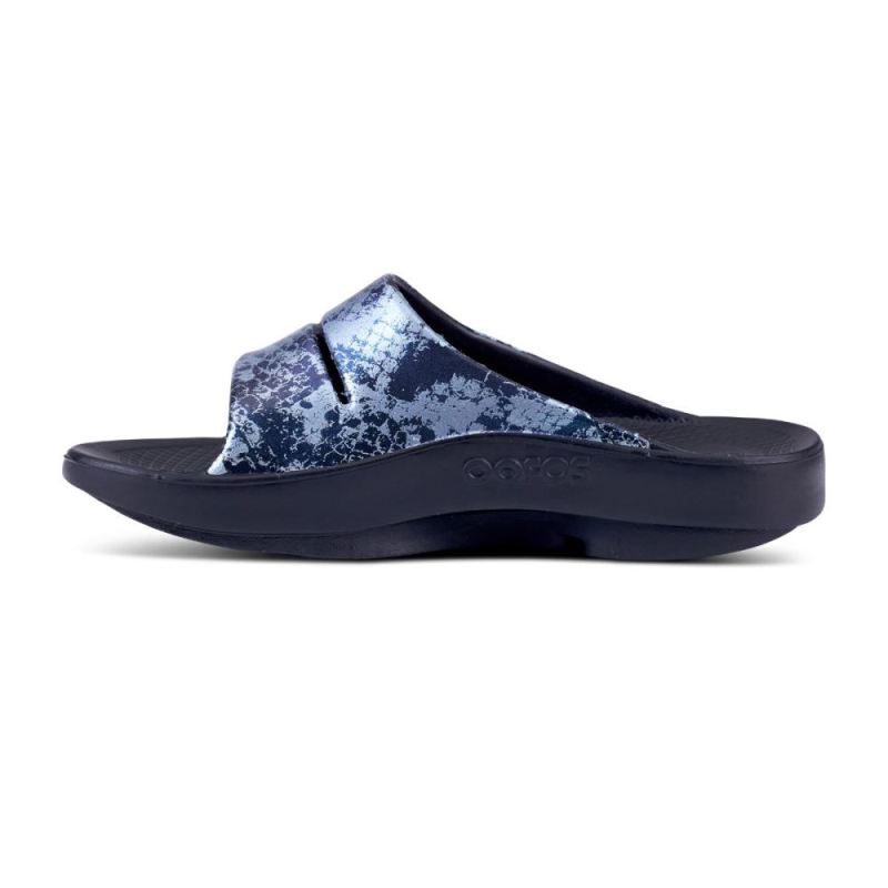Oofos Women's OOahh Luxe Slide Sandal - Metallic Blue Snake eM6lkhqZ
