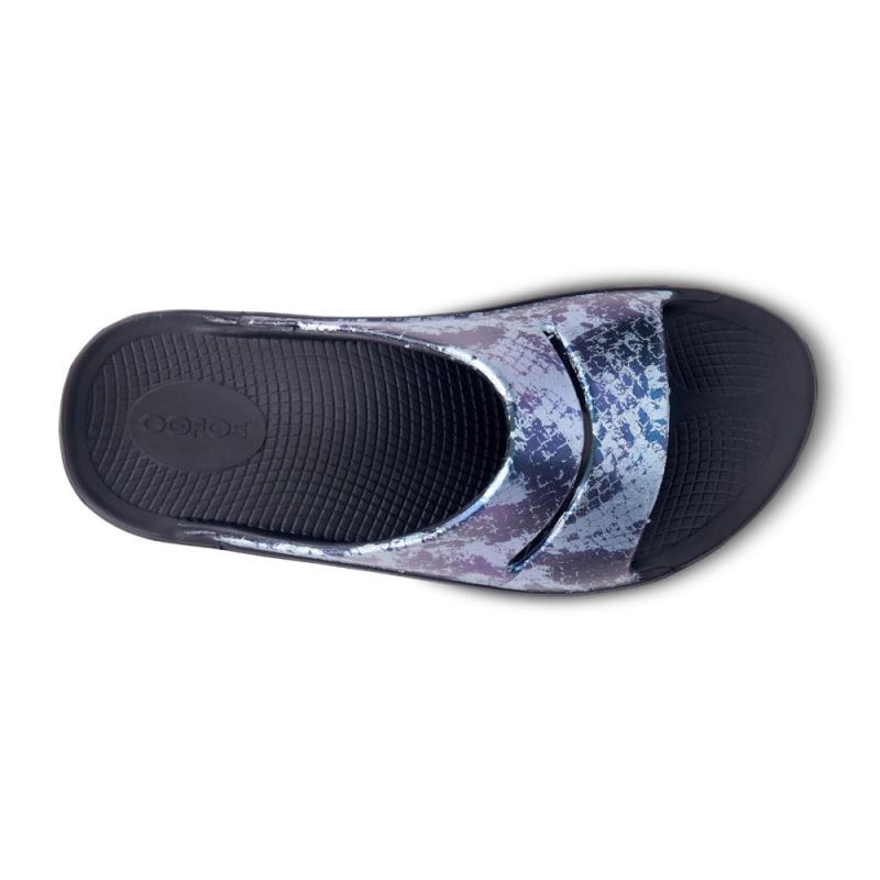 Oofos Women's OOahh Luxe Slide Sandal - Metallic Blue Snake eM6lkhqZ