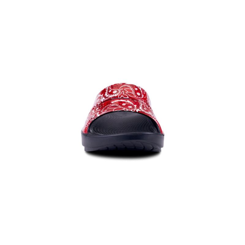 Oofos Women's OOahh Luxe Slide Sandal - Red Bandana 8NMT25D7