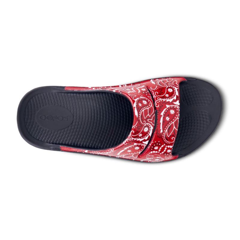 Oofos Women's OOahh Luxe Slide Sandal - Red Bandana 8NMT25D7